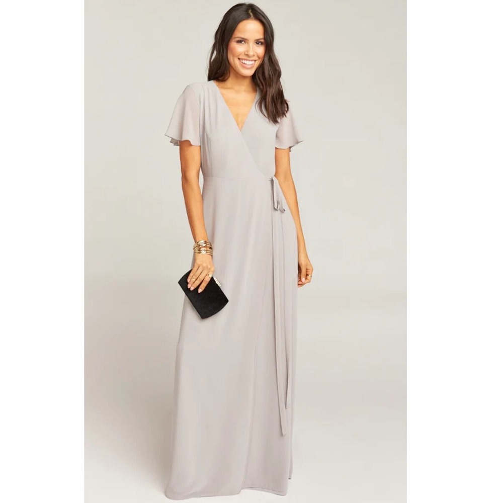 Show Me Your Mumu‎ Noelle Flutter Sleeve Wrap Dress Dove Grey Chiffon Small